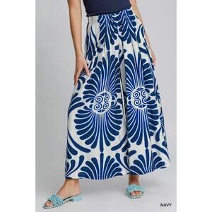 Umgee Navy Tropical Swirl Wide Leg Pants